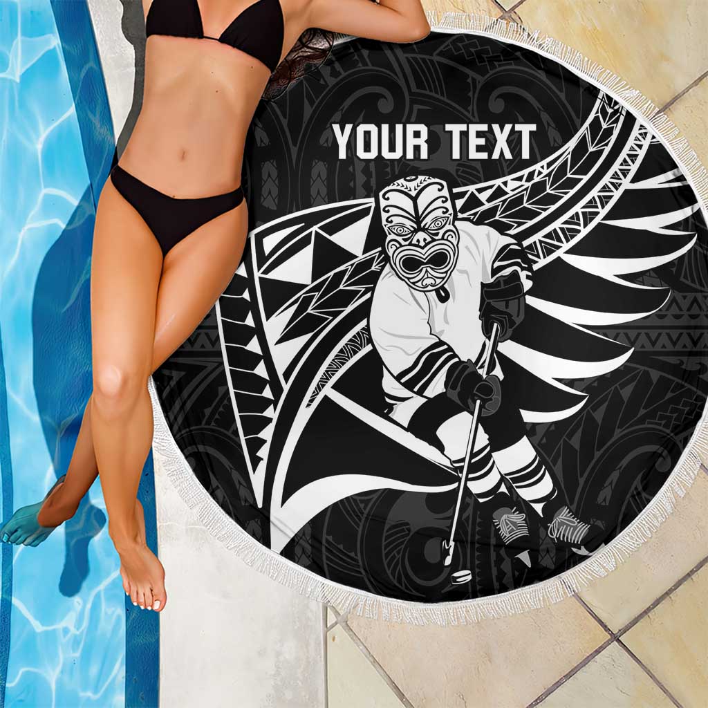 Custom Aotearoa Ice Hockey Beach Blanket NZ Tiki Mascot - Maori Pattern
