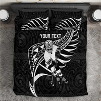 Custom Aotearoa Ice Hockey Bedding Set NZ Tiki Mascot - Maori Pattern LT14 Black - Polynesian Pride