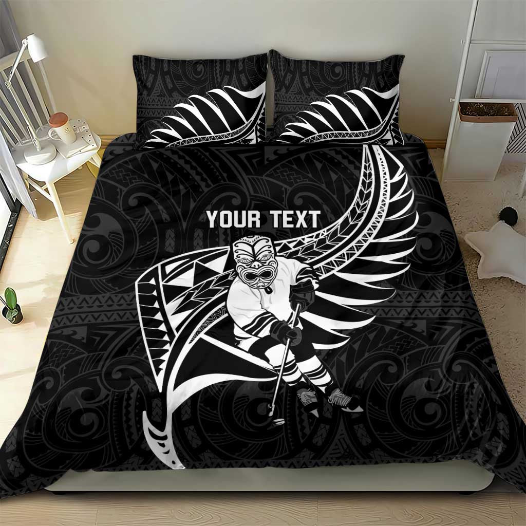 Custom Aotearoa Ice Hockey Bedding Set NZ Tiki Mascot - Maori Pattern LT14 - Polynesian Pride