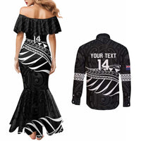 Custom Aotearoa Ice Hockey Couples Matching Mermaid Dress and Long Sleeve Button Shirt NZ Tiki Mascot - Maori Pattern