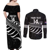 Custom Aotearoa Ice Hockey Couples Matching Off Shoulder Maxi Dress and Long Sleeve Button Shirt NZ Tiki Mascot - Maori Pattern