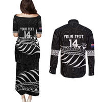 Custom Aotearoa Ice Hockey Couples Matching Puletasi and Long Sleeve Button Shirt NZ Tiki Mascot - Maori Pattern