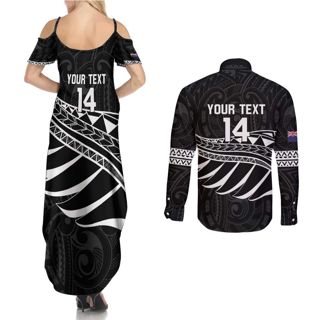 Custom Aotearoa Ice Hockey Couples Matching Summer Maxi Dress and Long Sleeve Button Shirt NZ Tiki Mascot - Maori Pattern