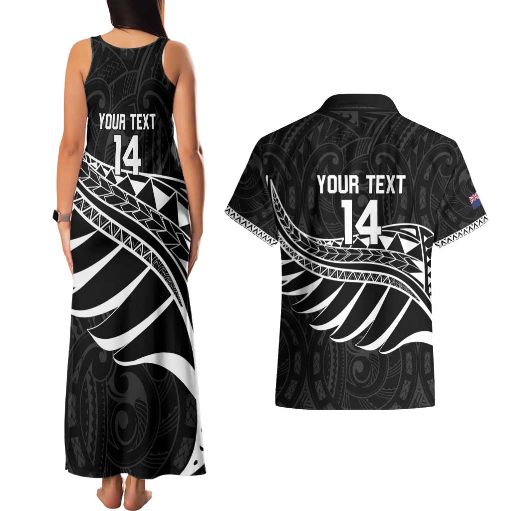 Custom Aotearoa Ice Hockey Couples Matching Tank Maxi Dress and Hawaiian Shirt NZ Tiki Mascot - Maori Pattern