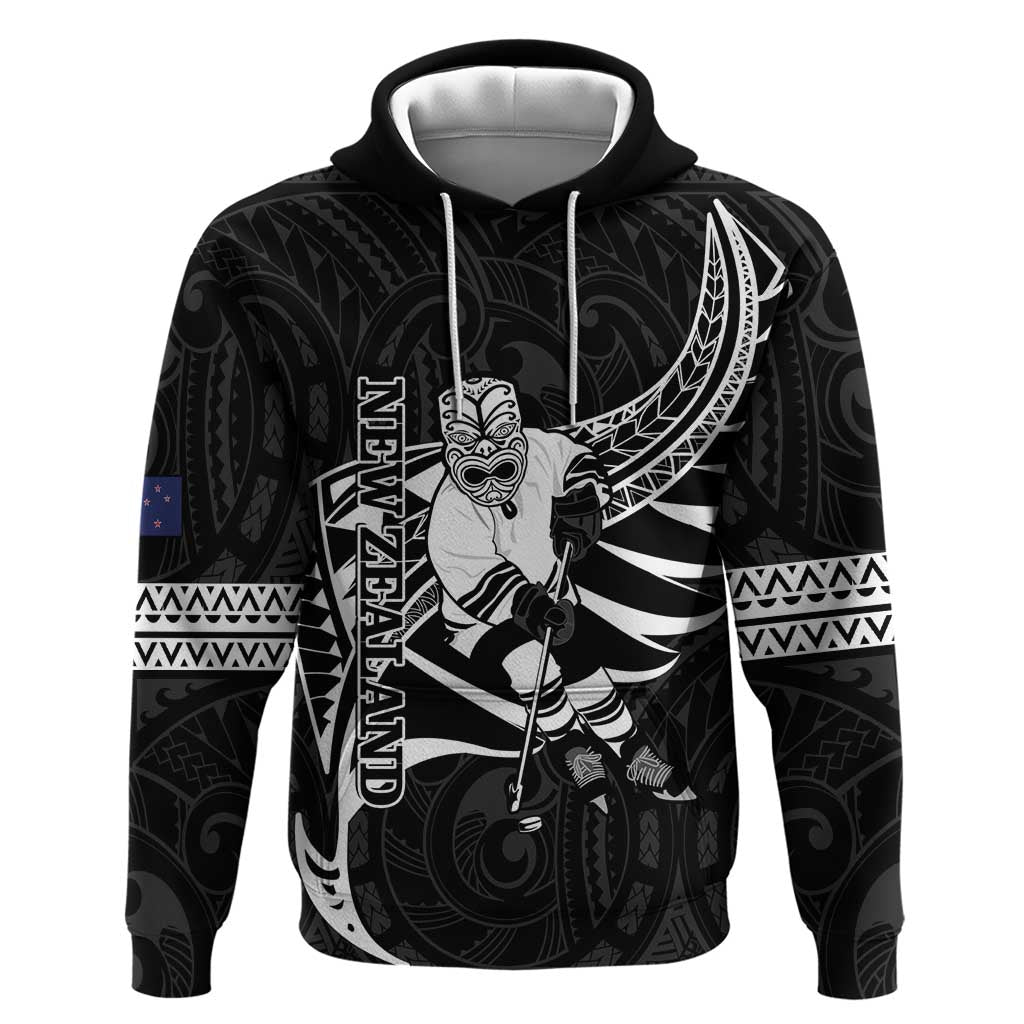 Custom Aotearoa Ice Hockey Hoodie NZ Tiki Mascot - Maori Pattern