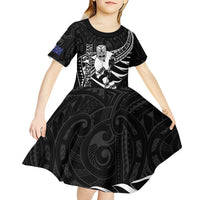 Custom Aotearoa Ice Hockey Kid Short Sleeve Dress NZ Tiki Mascot - Maori Pattern LT14 - Polynesian Pride