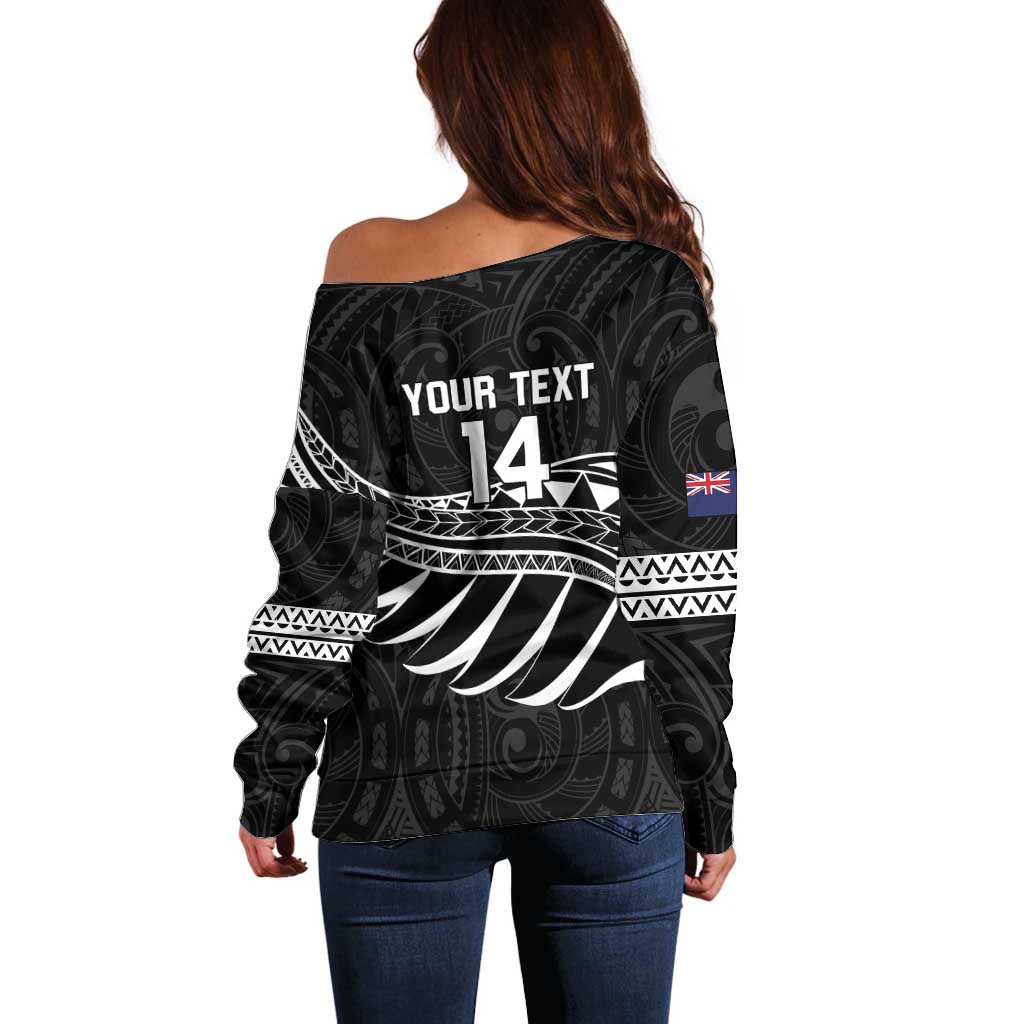 Custom Aotearoa Ice Hockey Off Shoulder Sweater NZ Tiki Mascot - Maori Pattern LT14 - Polynesian Pride