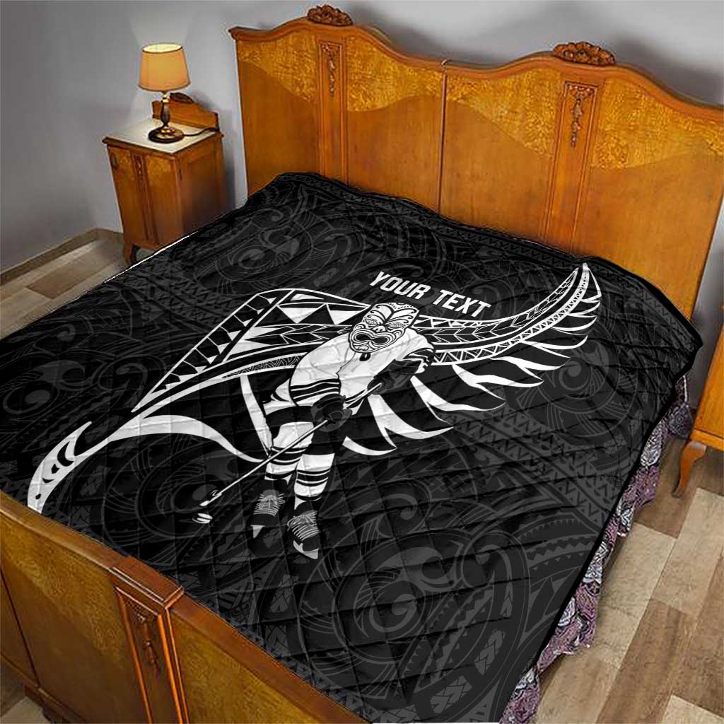 Custom Aotearoa Ice Hockey Quilt NZ Tiki Mascot - Maori Pattern LT14 - Polynesian Pride