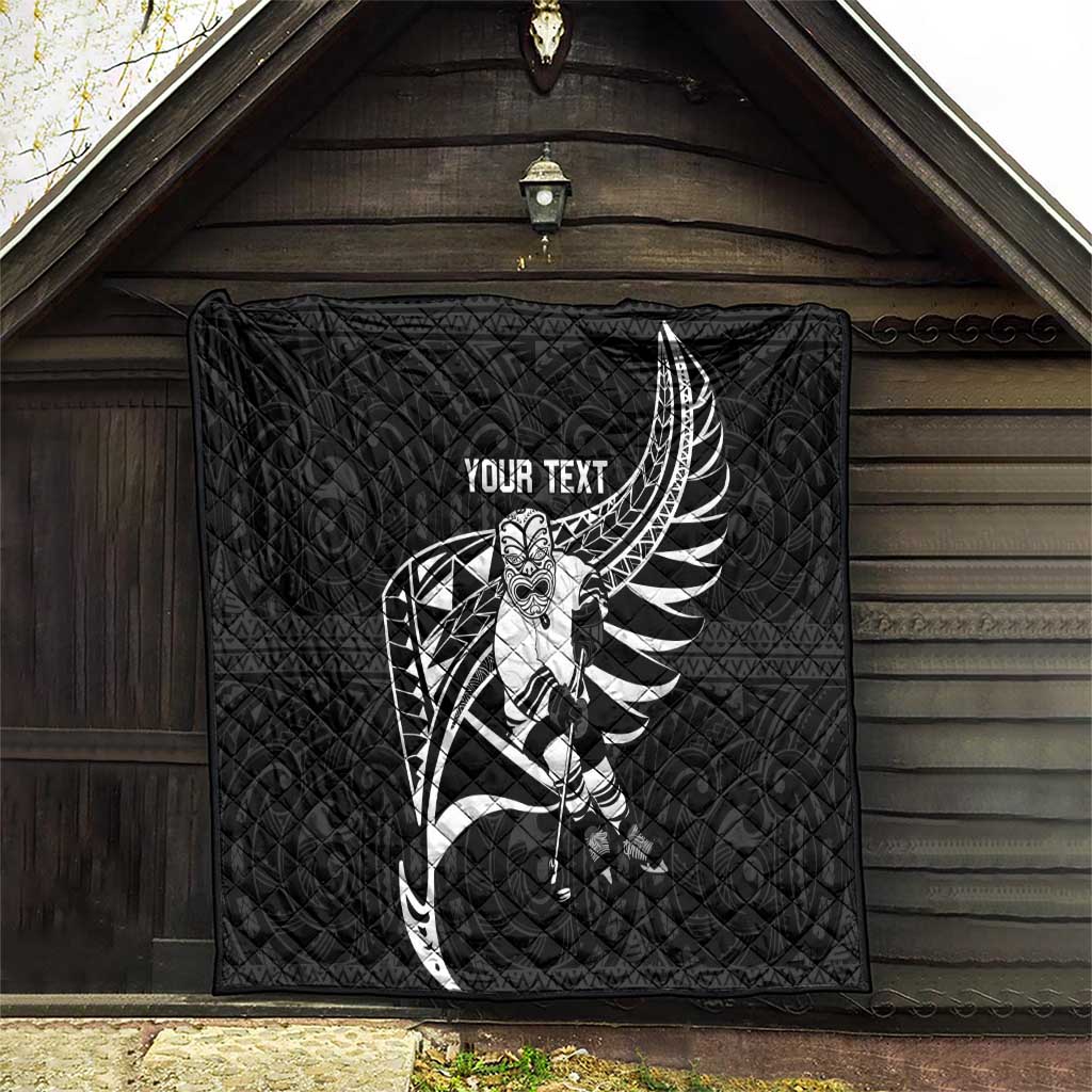 Custom Aotearoa Ice Hockey Quilt NZ Tiki Mascot - Maori Pattern LT14 - Polynesian Pride