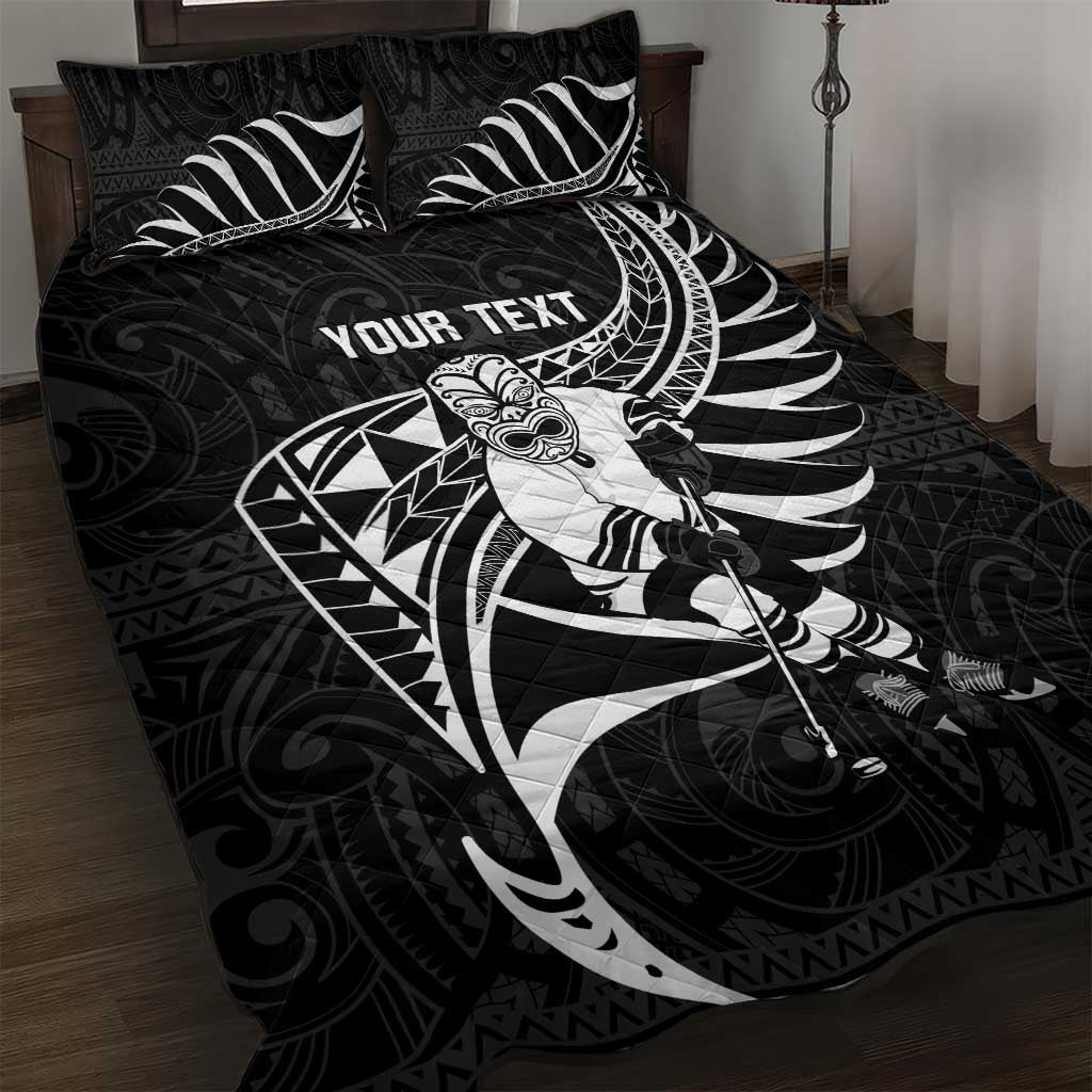 Custom Aotearoa Ice Hockey Quilt Bed Set NZ Tiki Mascot - Maori Pattern