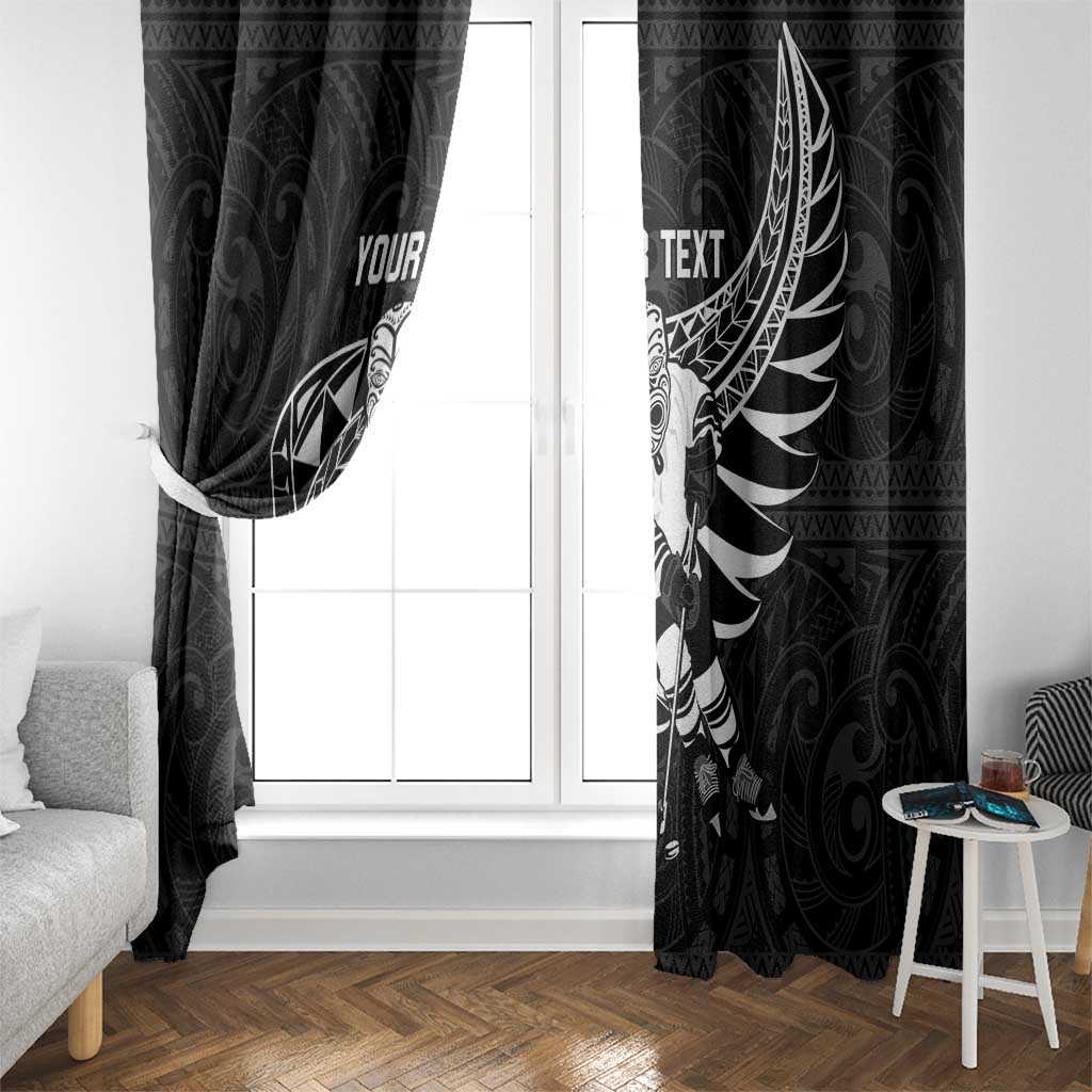 Custom Aotearoa Ice Hockey Window Curtain NZ Tiki Mascot - Maori Pattern