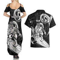 Personalised New Zealand Surfing Couples Matching Summer Maxi Dress and Hawaiian Shirt Aotearoa Maori Tiki Haka