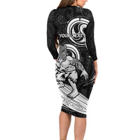 Personalised New Zealand Surfing Long Sleeve Bodycon Dress Aotearoa Maori Tiki Haka LT14 - Polynesian Pride