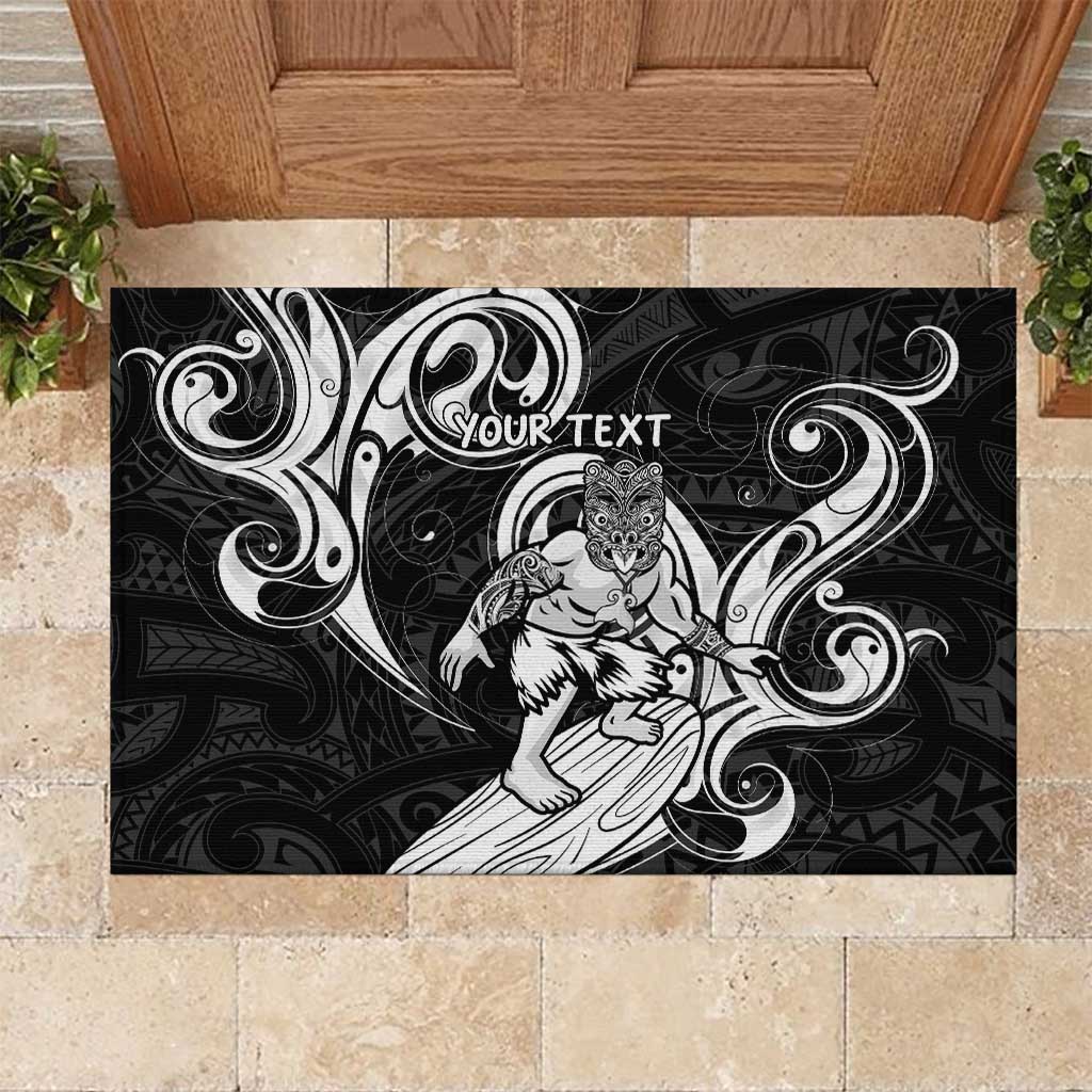 Personalised New Zealand Surfing Rubber Doormat Aotearoa Maori Tiki Haka