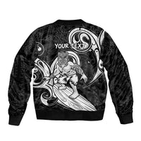 Personalised New Zealand Surfing Sleeve Zip Bomber Jacket Aotearoa Maori Tiki Haka LT14 - Polynesian Pride