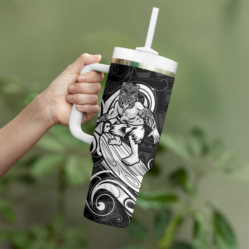 Personalised New Zealand Surfing Tumbler With Handle Aotearoa Maori Tiki Haka LT14