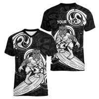 Personalised New Zealand Surfing Women V-Neck T-Shirt Aotearoa Maori Tiki Haka LT14 - Polynesian Pride