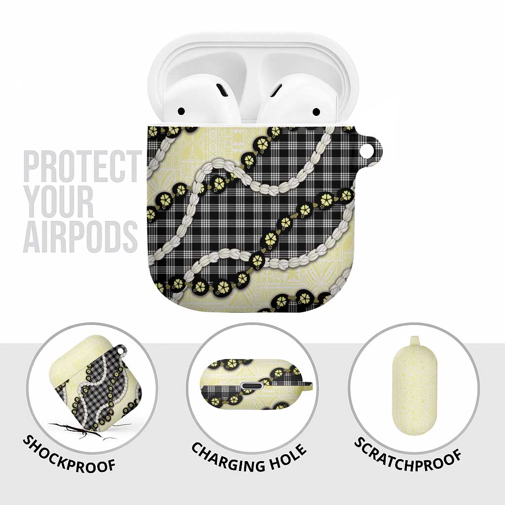 Black Palaka Hawaii AirPods Case Kukui Nut Pikake Lei Hawaiian Tapa Pattern - Polynesian Pride