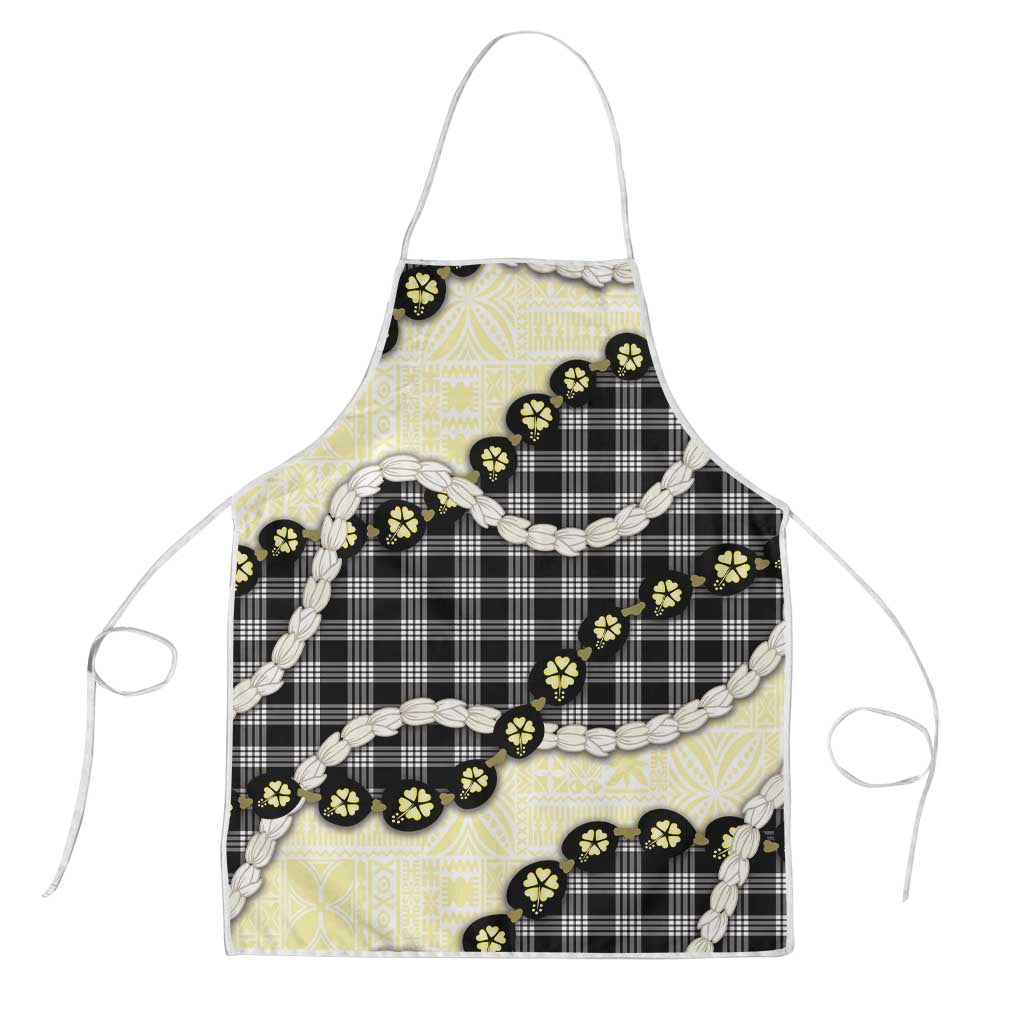 Black Palaka Hawaii Apron Kukui Nut Pikake Lei Hawaiian Tapa Pattern - Polynesian Pride