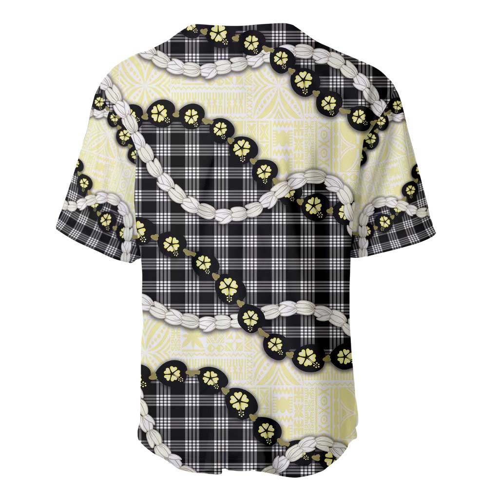 Black Palaka Hawaii Baseball Jersey Kukui Nut Pikake Lei Hawaiian Tapa Pattern - Polynesian Pride