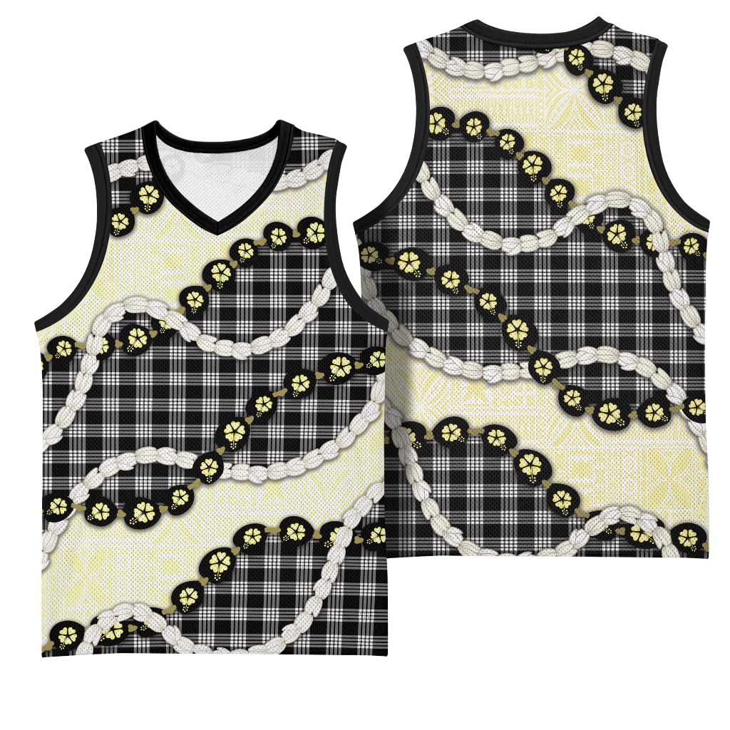 Black Palaka Hawaii Basketball Jersey Kukui Nut Pikake Lei Hawaiian Tapa Pattern - Polynesian Pride