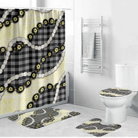 Black Palaka Hawaii Bathroom Set Kukui Nut Pikake Lei Hawaiian Tapa Pattern - Polynesian Pride