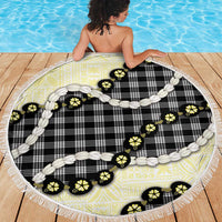Black Palaka Hawaii Beach Blanket Kukui Nut Pikake Lei Hawaiian Tapa Pattern - Polynesian Pride