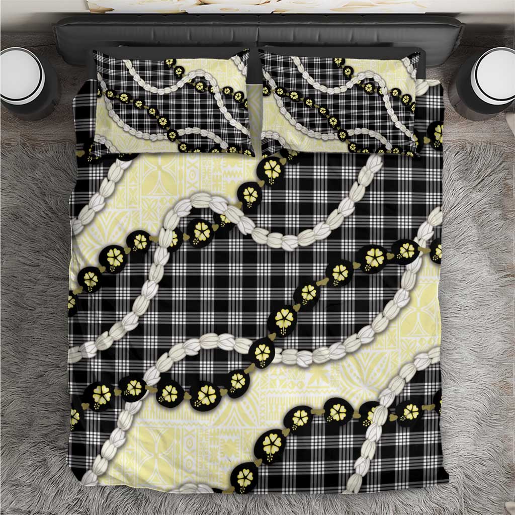 Black Palaka Hawaii Bedding Set Kukui Nut Pikake Lei Hawaiian Tapa Pattern - Polynesian Pride