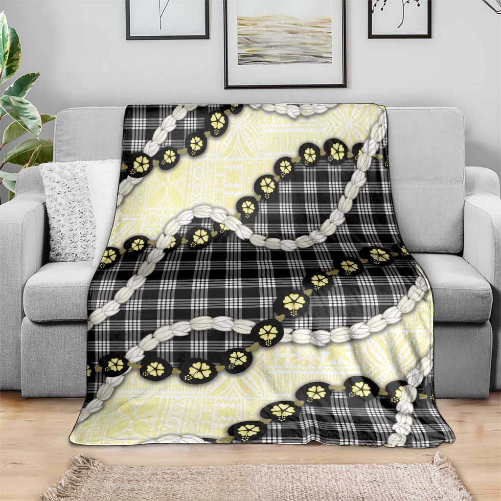 Black Palaka Hawaii Blanket Kukui Nut Pikake Lei Hawaiian Tapa Pattern - Polynesian Pride
