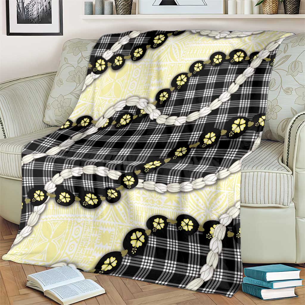 Black Palaka Hawaii Blanket Kukui Nut Pikake Lei Hawaiian Tapa Pattern - Polynesian Pride