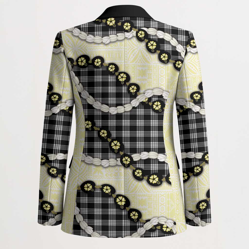 Black Palaka Hawaii Blazer Kukui Nut Pikake Lei Hawaiian Tapa Pattern - Polynesian Pride