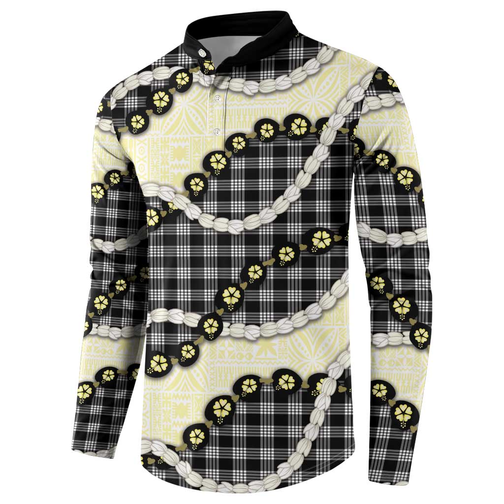 Black Palaka Hawaii Button Sweatshirt Kukui Nut Pikake Lei Hawaiian Tapa Pattern - Polynesian Pride