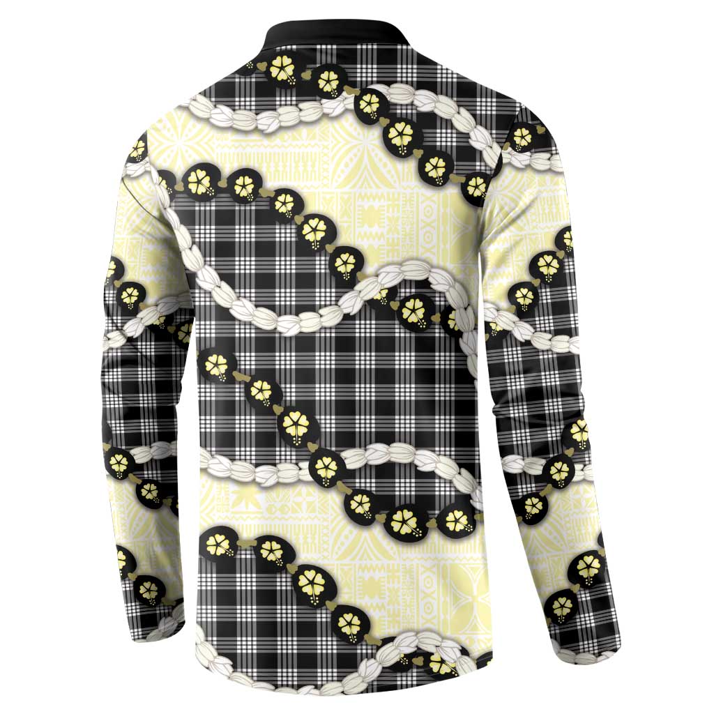 Black Palaka Hawaii Button Sweatshirt Kukui Nut Pikake Lei Hawaiian Tapa Pattern - Polynesian Pride