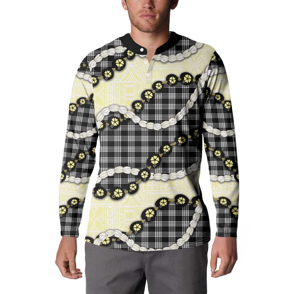 Black Palaka Hawaii Button Sweatshirt Kukui Nut Pikake Lei Hawaiian Tapa Pattern - Polynesian Pride