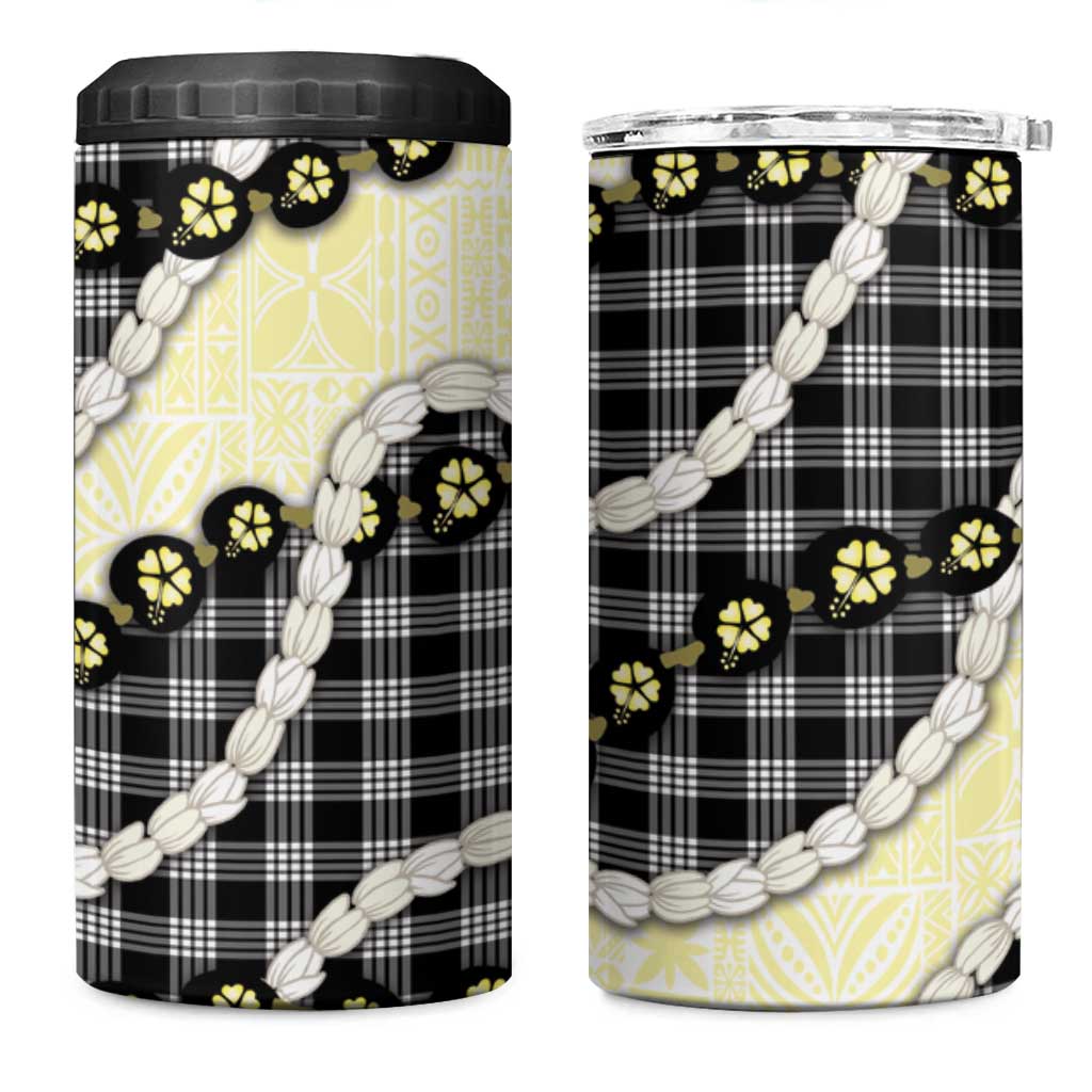 Black Palaka Hawaii 4 in 1 Can Cooler Tumbler Kukui Nut Pikake Lei Hawaiian Tapa Pattern - Polynesian Pride