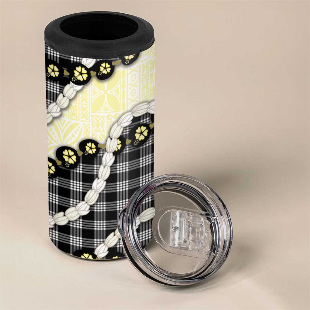 Black Palaka Hawaii 4 in 1 Can Cooler Tumbler Kukui Nut Pikake Lei Hawaiian Tapa Pattern - Polynesian Pride