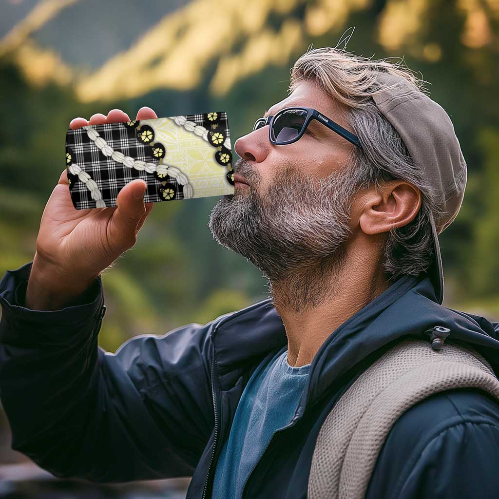 Black Palaka Hawaii 4 in 1 Can Cooler Tumbler Kukui Nut Pikake Lei Hawaiian Tapa Pattern - Polynesian Pride