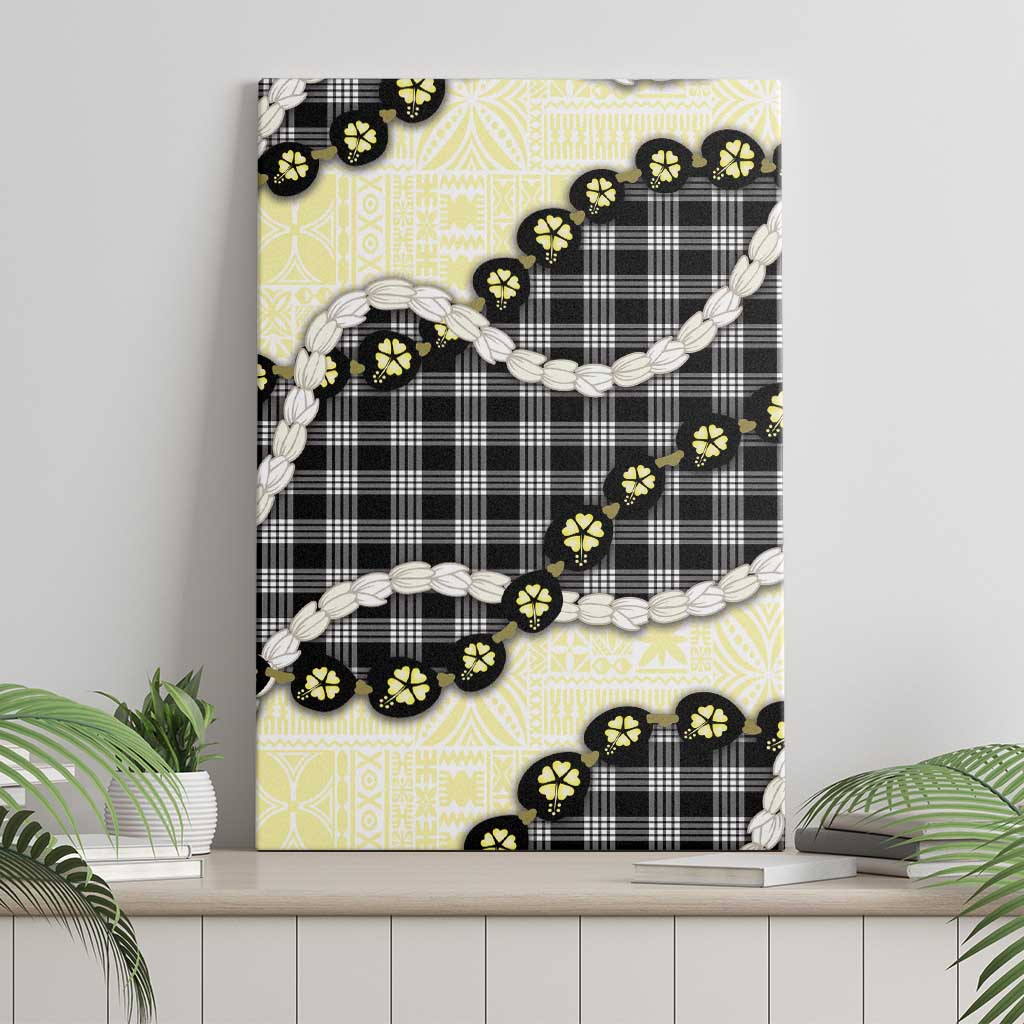 Black Palaka Hawaii Canvas Wall Art Kukui Nut Pikake Lei Hawaiian Tapa Pattern - Polynesian Pride
