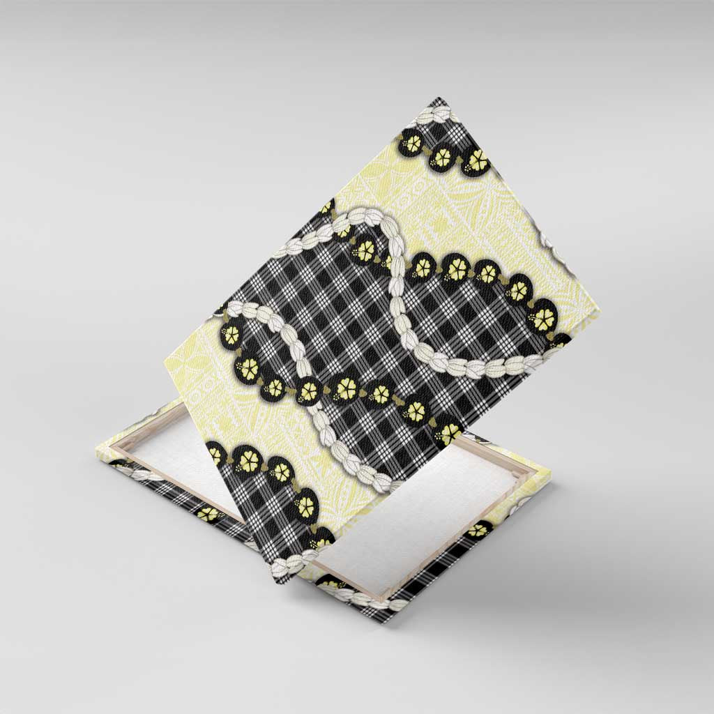 Black Palaka Hawaii Canvas Wall Art Kukui Nut Pikake Lei Hawaiian Tapa Pattern - Polynesian Pride