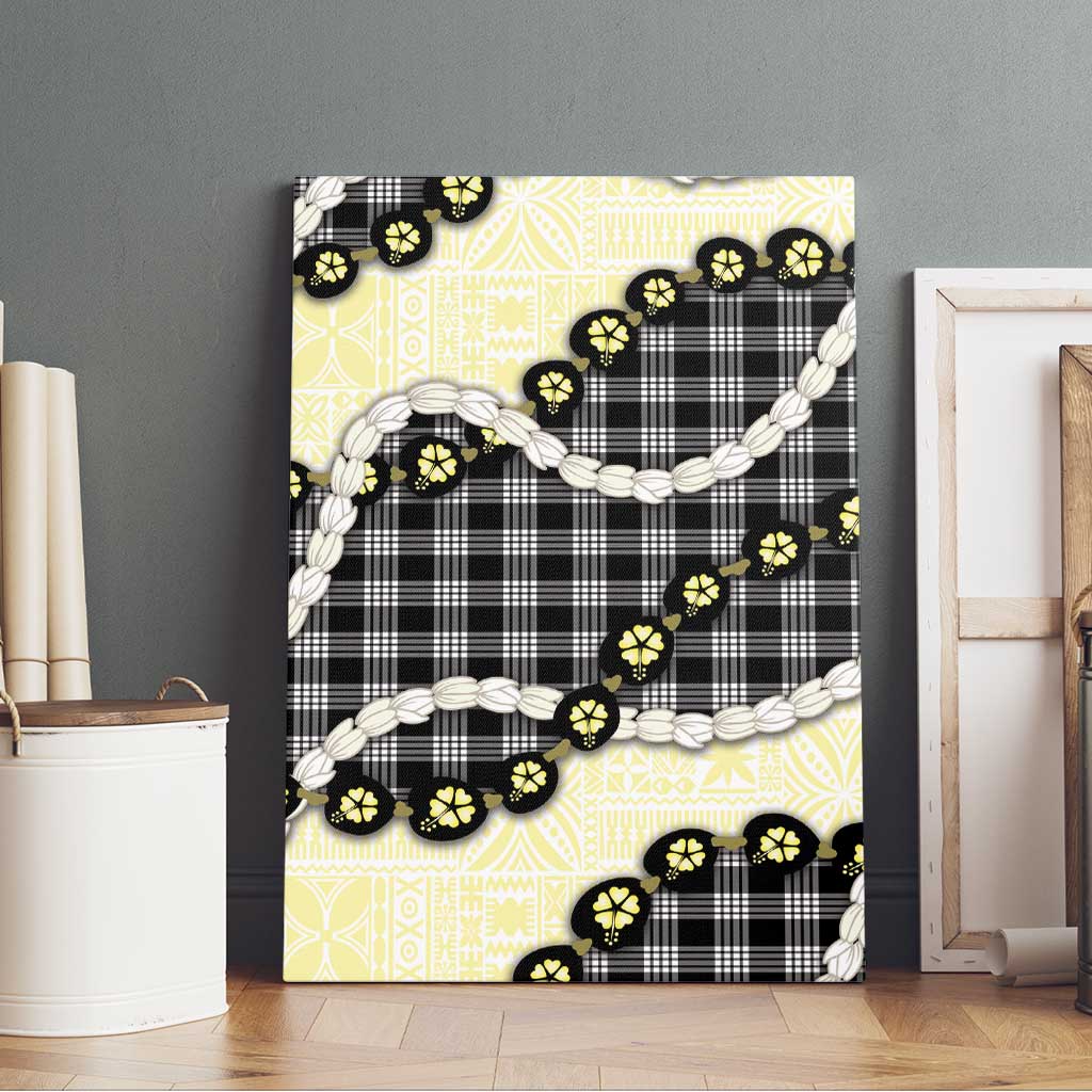 Black Palaka Hawaii Canvas Wall Art Kukui Nut Pikake Lei Hawaiian Tapa Pattern - Polynesian Pride