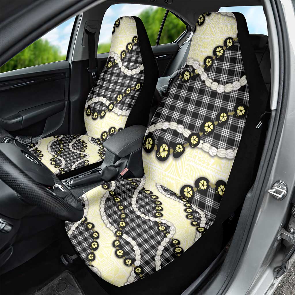 Black Palaka Hawaii Car Seat Cover Kukui Nut Pikake Lei Hawaiian Tapa Pattern - Polynesian Pride
