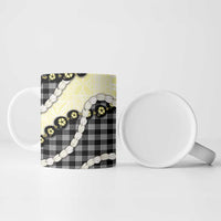 Black Palaka Hawaii Ceramic Mug Kukui Nut Pikake Lei Hawaiian Tapa Pattern - Polynesian Pride