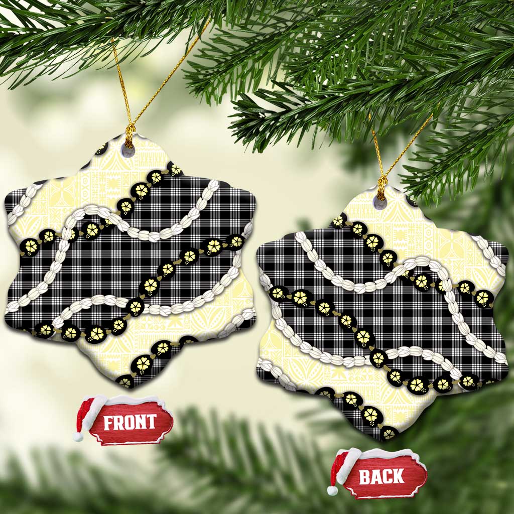 Black Palaka Hawaii Ceramic Ornament Kukui Nut Pikake Lei Hawaiian Tapa Pattern - Polynesian Pride