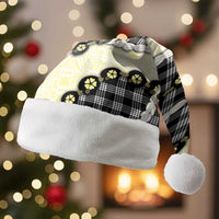 Black Palaka Hawaii Christmas Santa Hat Kukui Nut Pikake Lei Hawaiian Tapa Pattern - Polynesian Pride