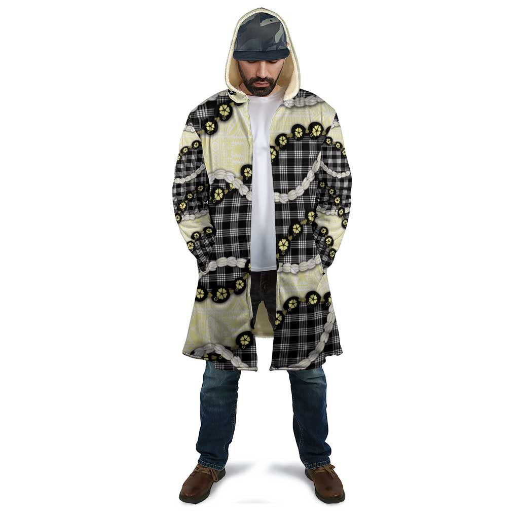 Black Palaka Hawaii Cloak Kukui Nut Pikake Lei Hawaiian Tapa Pattern - Polynesian Pride