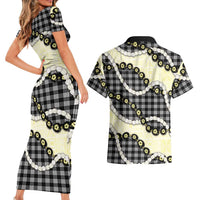 Black Palaka Hawaii Couples Matching Short Sleeve Bodycon Dress and Hawaiian Shirt Kukui Nut Pikake Lei Hawaiian Tapa Pattern - Polynesian Pride