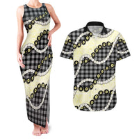 Black Palaka Hawaii Couples Matching Tank Maxi Dress and Hawaiian Shirt Kukui Nut Pikake Lei Hawaiian Tapa Pattern LT14 Black - Polynesian Pride