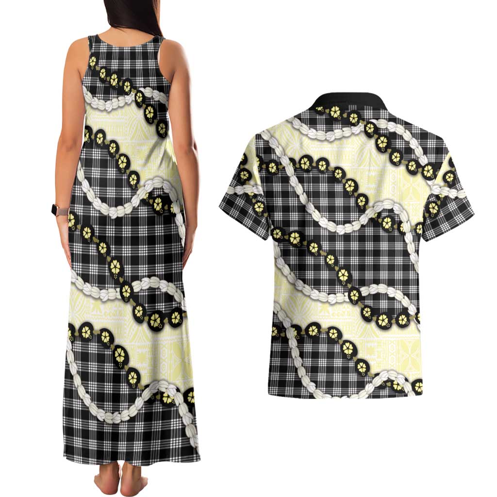 Black Palaka Hawaii Couples Matching Tank Maxi Dress and Hawaiian Shirt Kukui Nut Pikake Lei Hawaiian Tapa Pattern LT14 - Polynesian Pride