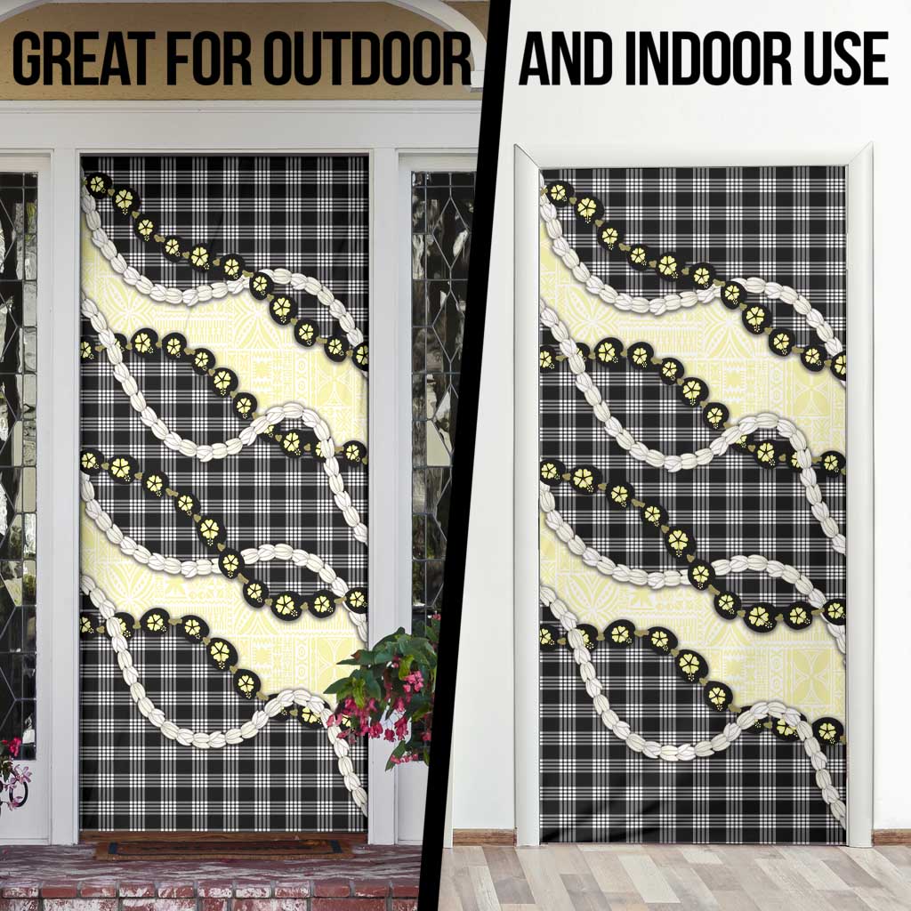 Black Palaka Hawaii Door Cover Kukui Nut Pikake Lei Hawaiian Tapa Pattern - Polynesian Pride