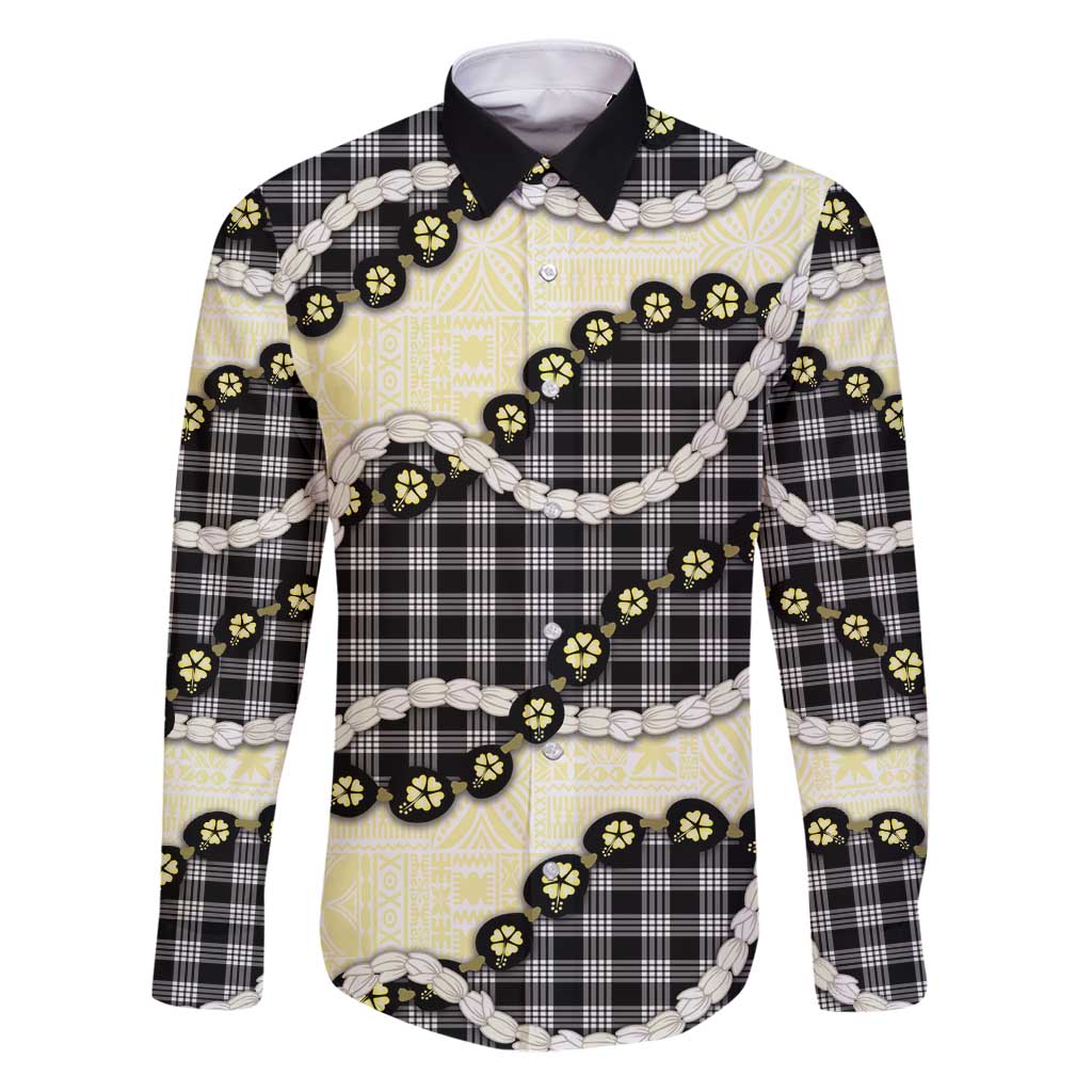 Black Palaka Hawaii Family Matching Puletasi and Hawaiian Shirt Kukui Nut Pikake Lei Hawaiian Tapa Pattern - Polynesian Pride